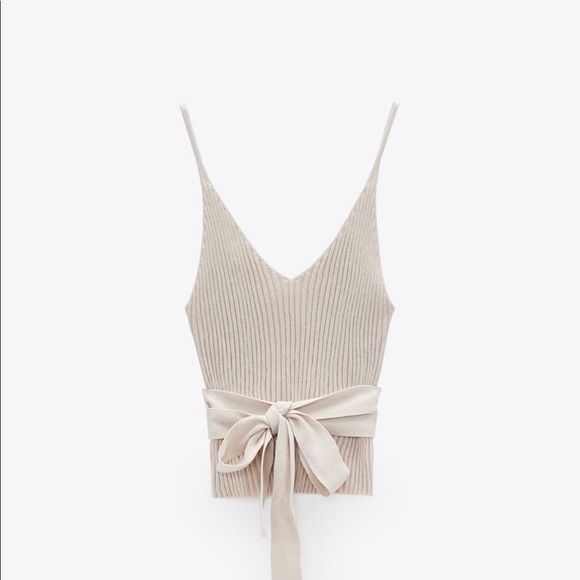 Zara Tops - Zara Belted Beige Ribbed Tank Top